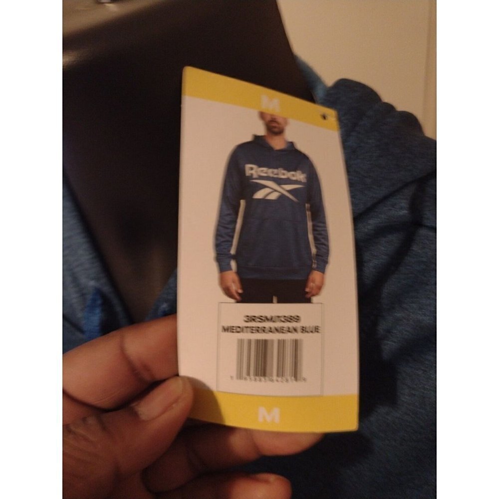 NWT New Reebok Pullover Hoodie Men's Size Medium M Blue Drawstring Polyester L/S - Picture 5 of 12